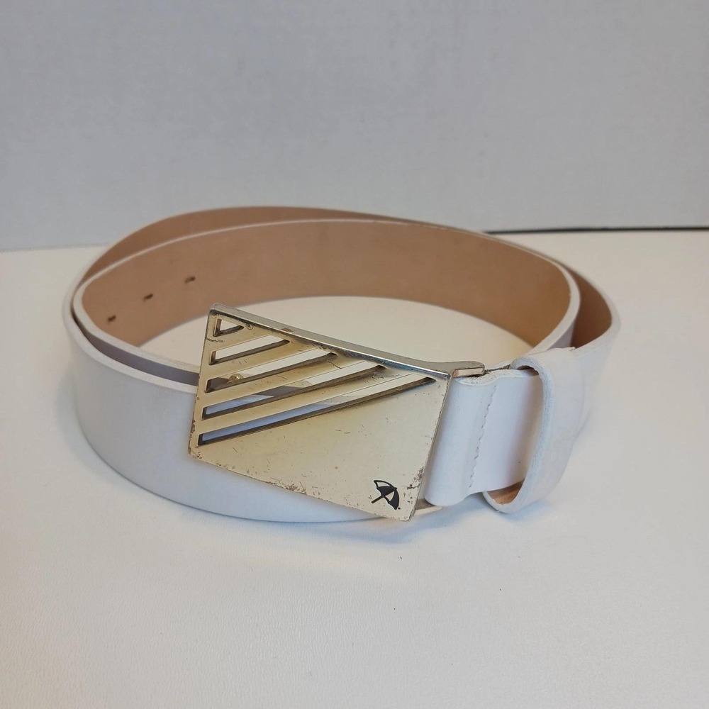 Arnie Arnold Palmer Mens White Leather Belt Silver Buckle Size 42 015002-7
